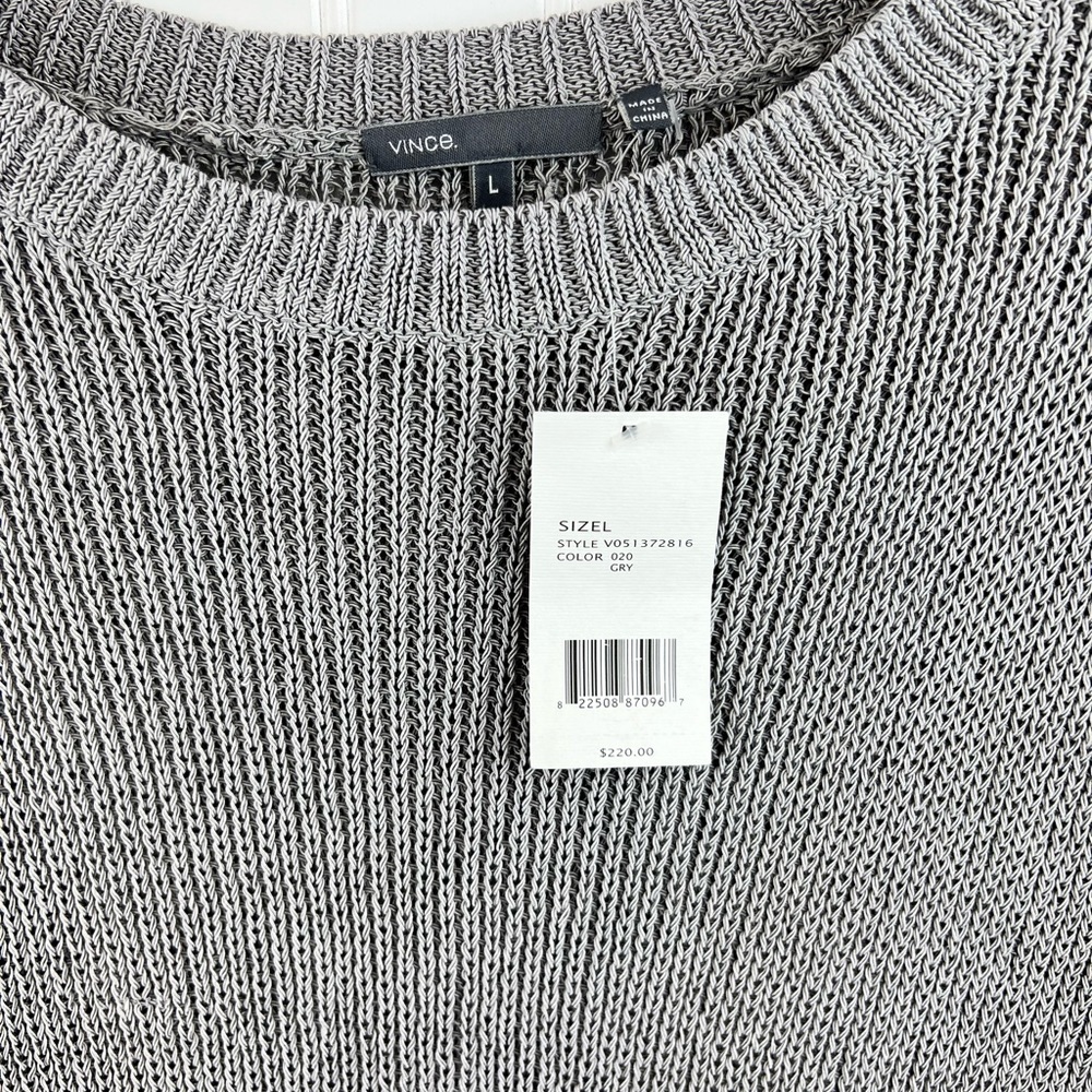 Vince NWT Open Knit Grey Sweater Top - Short Batwing Sleeve - Size L Large - Picture 3 of 7
